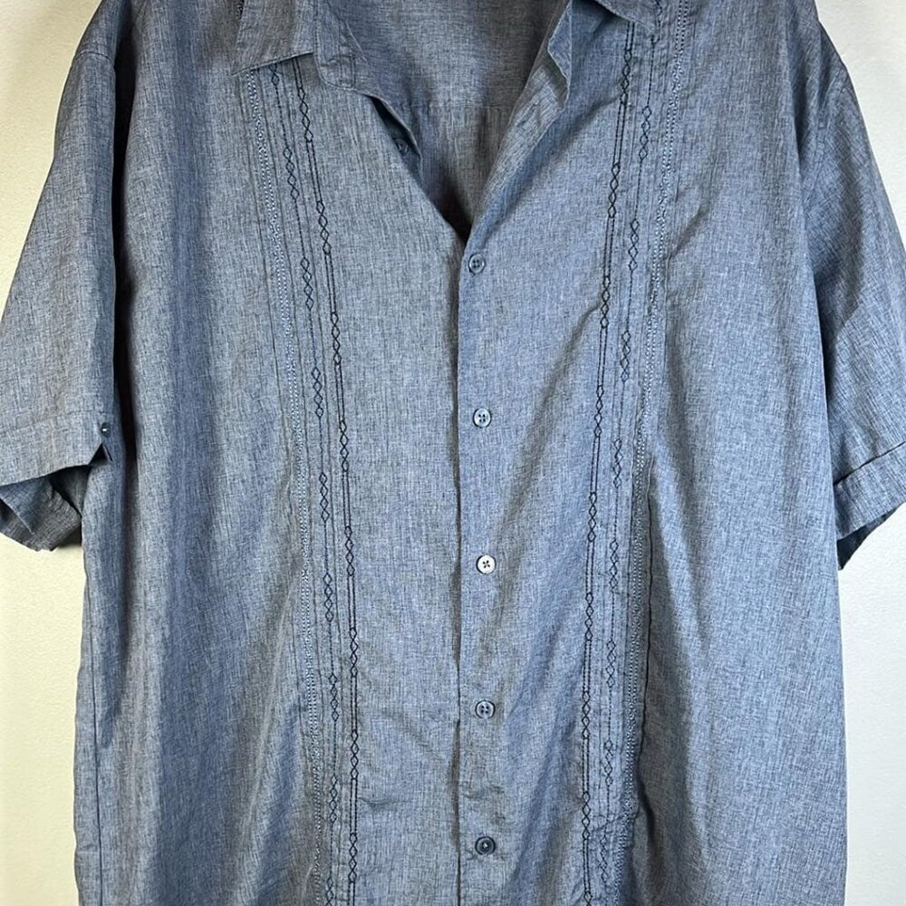 Cubavera Hawaiian Camp Shirt Mens XL Blue Short‎ Sleeve Father's Day Gift